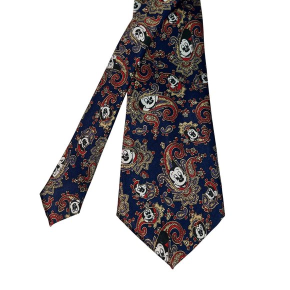Vintage Disney The Tie Works Mickey Mouse Paisley Print Men's Tie Navy Red - Picture 1 of 6
